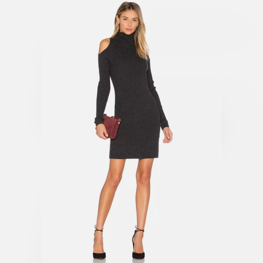 360 Cashmere Black Ivana Cold Shoulder Cashmere Sweater Dress Nwt Size Small